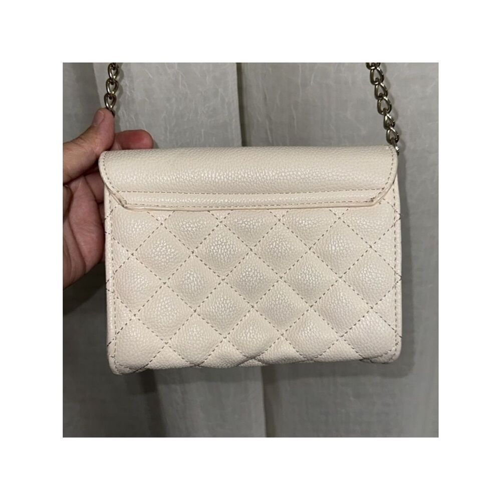F21 Ivory Gold Tone Chain Strap Faux Leather Quilted Mini Crossbody Bag Purse - Picture 2 of 13